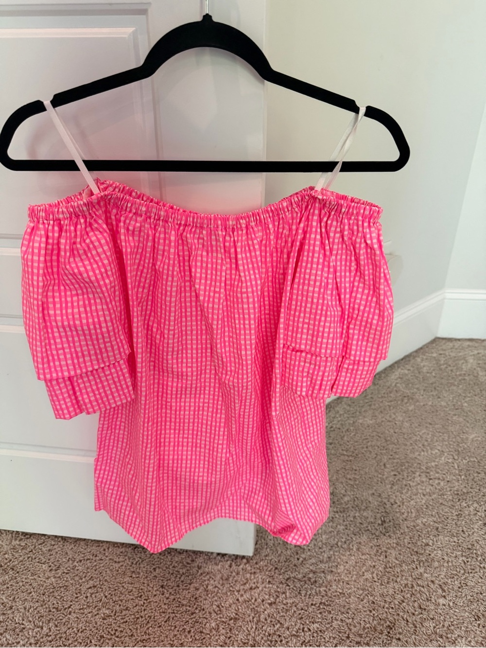 Lilly Pulitzer Frankee Pink Gingham Off Shoulder Top Size M - NWOT